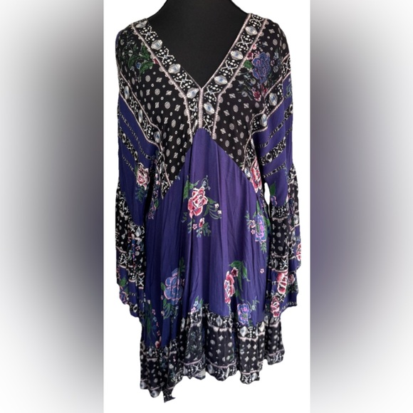 Nostalgia Tops - Nostalgia Boho Floral Babydoll Tunic Dress L